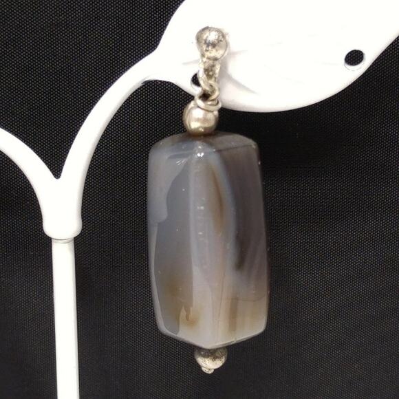 1950s Quartz Stone Earrings Silver Tone Screw Back Boho Natural Vintage - Picture 2 of 10